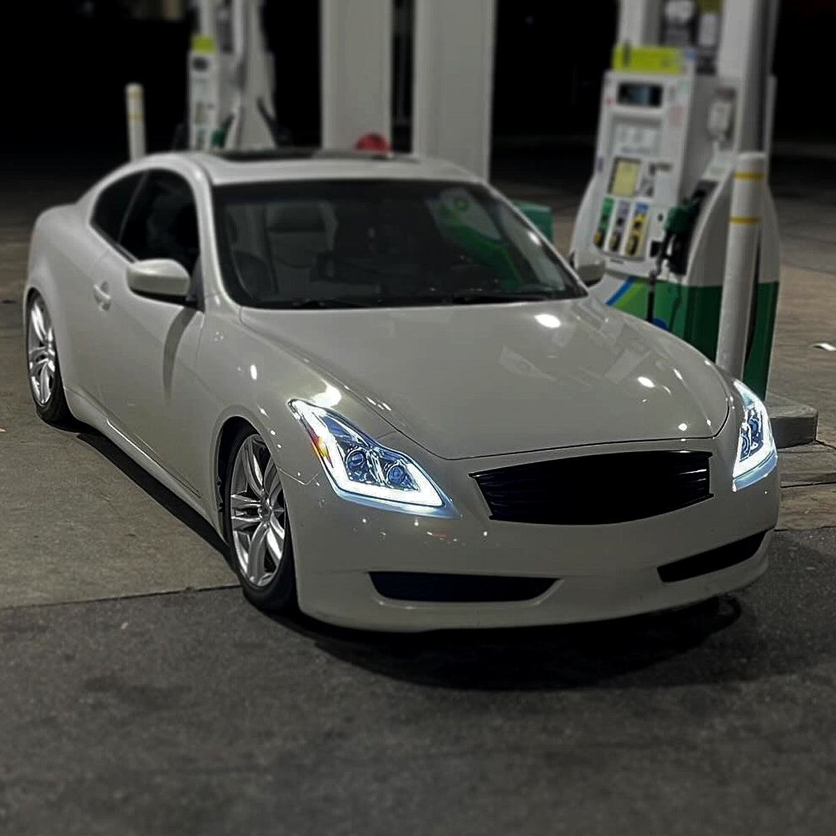 Ronnin - Fits 2008-2013 Infiniti G37 2014-2015 Q60 Coupe LED Dual Beam Projector Headlights + Halogen Projector Fog Switchback Sequential Signals + Animated Startup Effect Pair | Chrome