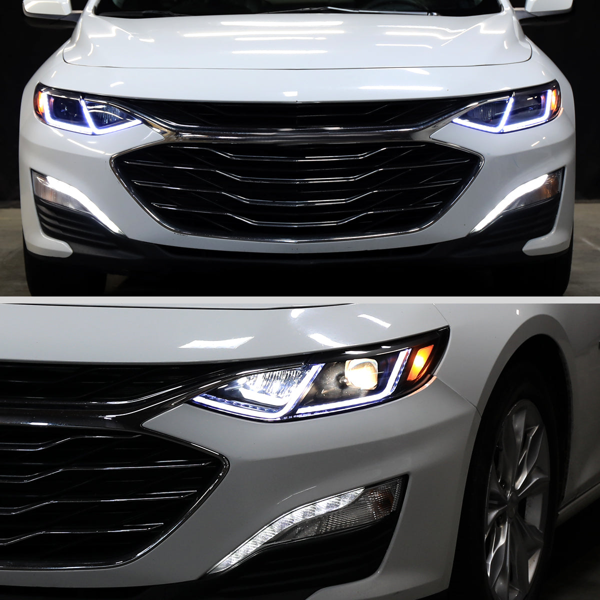 Ronnin - Fits 2019-2024 Chevy Malibu Full LED Projector Headlights Switchback Sequential Turn Signal + Animated Startup Effect Lamps Assembly Pair | Black