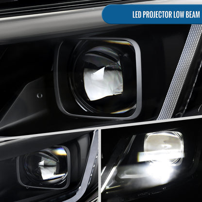 Ronnin - Fits 2019-2024 Chevy Malibu Full LED Projector Headlights Switchback Sequential Turn Signal + Animated Startup Effect Lamps Assembly Pair | Black