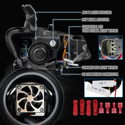 Ronnin - Fits 2019-2024 Chevy Malibu Full LED Projector Headlights Switchback Sequential Turn Signal + Animated Startup Effect Lamps Assembly Pair | Black
