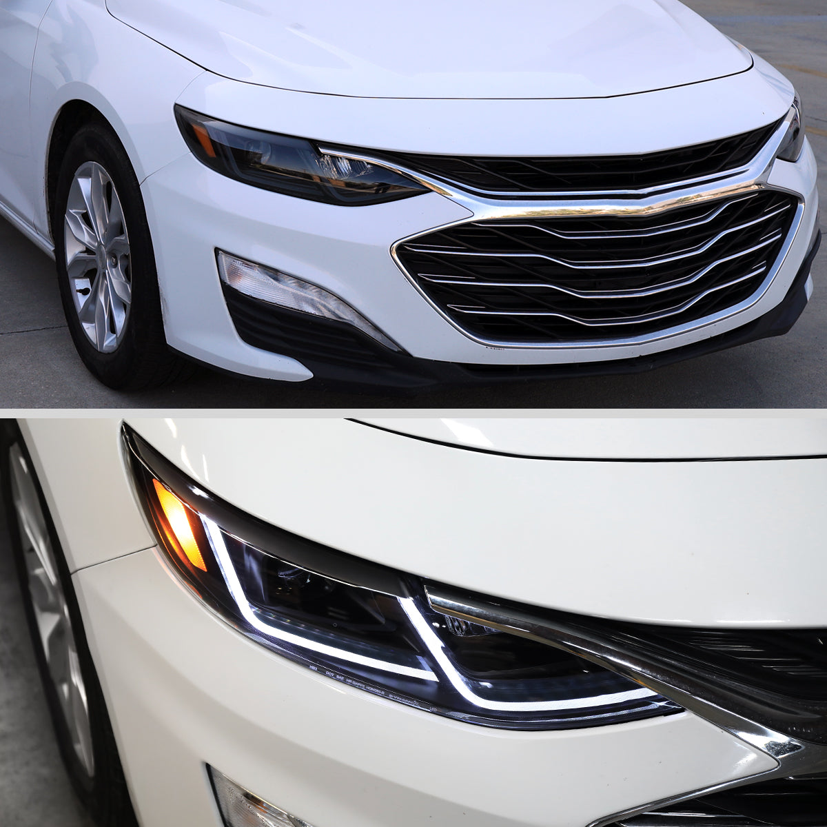 Ronnin - Fits 2019-2024 Chevy Malibu Full LED Projector Headlights Switchback Sequential Turn Signal + Animated Startup Effect Lamps Assembly Pair | Black Smoke