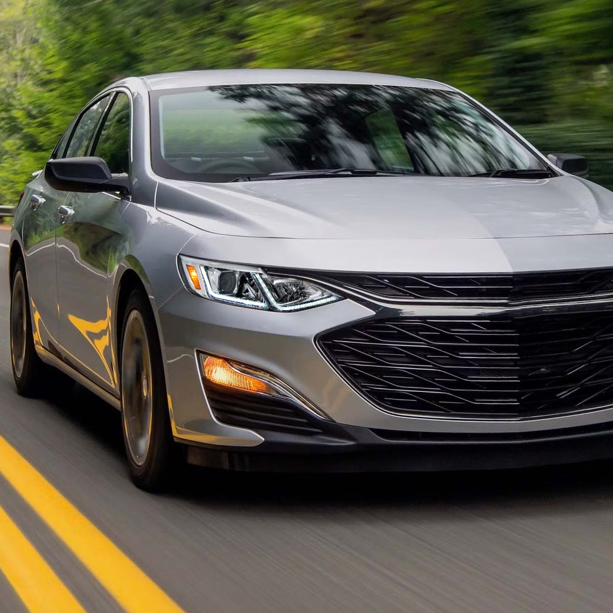 Ronnin - Fits 2019-2024 Chevy Malibu Full LED Projector Headlights Switchback Sequential Turn Signal + Animated Startup Effect Lamps Assembly Pair | Chrome