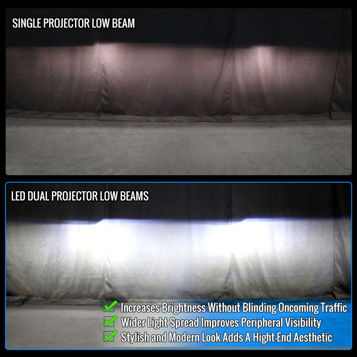 Ronnin - Fits 2015-2022 Ford Mustang HID Models Upgraded Replacement Full LED Triple Projector Headlights Switchback Sequential Signal + Animated Startup Effect Pair | Glossy Black