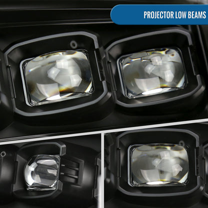 Ronnin - Fits 2009-2018 Ram 1500 2500 3500 Upgraded Full LED Triple Projector Headlights Switchback Sequential Signal + Animated Startup Effect Pair | Black