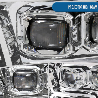 Ronnin - Fits 2009-2018 Ram 1500 2500 3500 2019-2024 Ram 1500 Classic Upgraded Full LED Triple Projector Headlights Switchback Sequential Signal + Animated Startup Effect Pair | Chrome