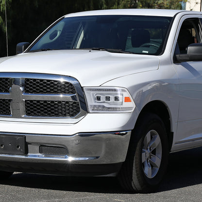 Ronnin - Fits 2009-2018 Ram 1500 2500 3500 2019-2024 Ram 1500 Classic Upgraded Full LED Triple Projector Headlights Switchback Sequential Signal + Animated Startup Effect Pair | White