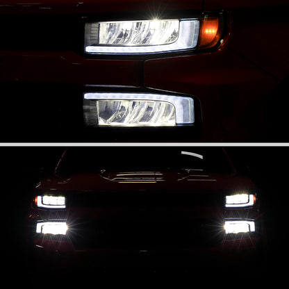 Ronnin - Fits 2019-2021 Chevy Silverado 1500 '22 Silverado 1500 LTD Upgraded Full LED Headlights Switchback Sequential Turn Signals + Animated Startup Effect Pair | Black