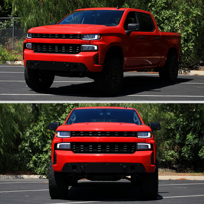 Ronnin - Fits 2019-2021 Chevy Silverado 1500 '22 Silverado 1500 LTD Upgraded Full LED Headlights Switchback Sequential Turn Signals + Animated Startup Effect Pair | Black