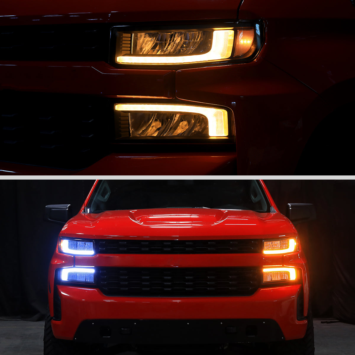 Ronnin - Fits 2019-2021 Chevy Silverado 1500 '22 Silverado 1500 LTD Halogen Upgraded Replacement Full LED Headlights Switchback Sequential Turn Signals + Animated Startup Effect Pair | Black Smoke
