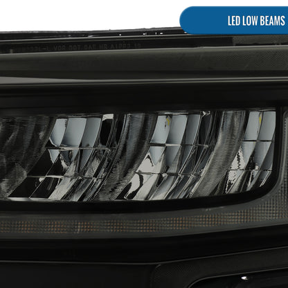 Ronnin - Fits 2019-2021 Chevy Silverado 1500 '22 Silverado 1500 LTD Halogen Upgraded Replacement Full LED Headlights Switchback Sequential Turn Signals + Animated Startup Effect Pair | Black Smoke