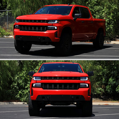 Ronnin - Fits 2019-2021 Chevy Silverado 1500 '22 Silverado 1500 LTD Halogen Upgraded Replacement Full LED Headlights Switchback Sequential Turn Signals + Animated Startup Effect Pair | Black Smoke