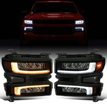 Ronnin - Fits 2019-2021 Chevy Silverado 1500 '22 Silverado 1500 LTD Halogen Upgraded Replacement Full LED Headlights Switchback Sequential Turn Signals + Animated Startup Effect Pair | Black Smoke