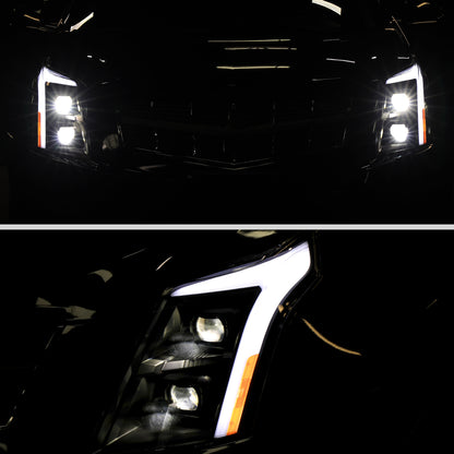 2010-2016 Cadillac SRX Upgrade For Halogen Type Full LED Dual Projector Headlights Switchback Sequential Turn Signals + Animated Startup Effect Pair | Black Smoke
