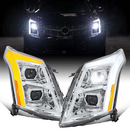 Ronnin - Fits 2010-2016 Cadillac SRX Upgrade For Halogen Type Full LED Dual Projector Headlights Switchback Sequential Turn Signals + Animated Startup Effect Pair | Chrome
