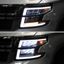 Ronnin - Fits 2015-2020 Chevy Tahoe Suburban Full LED DRL Headlights Switchback Sequential Turn Signal + Animated Startup Effect Assembly Pair | Black