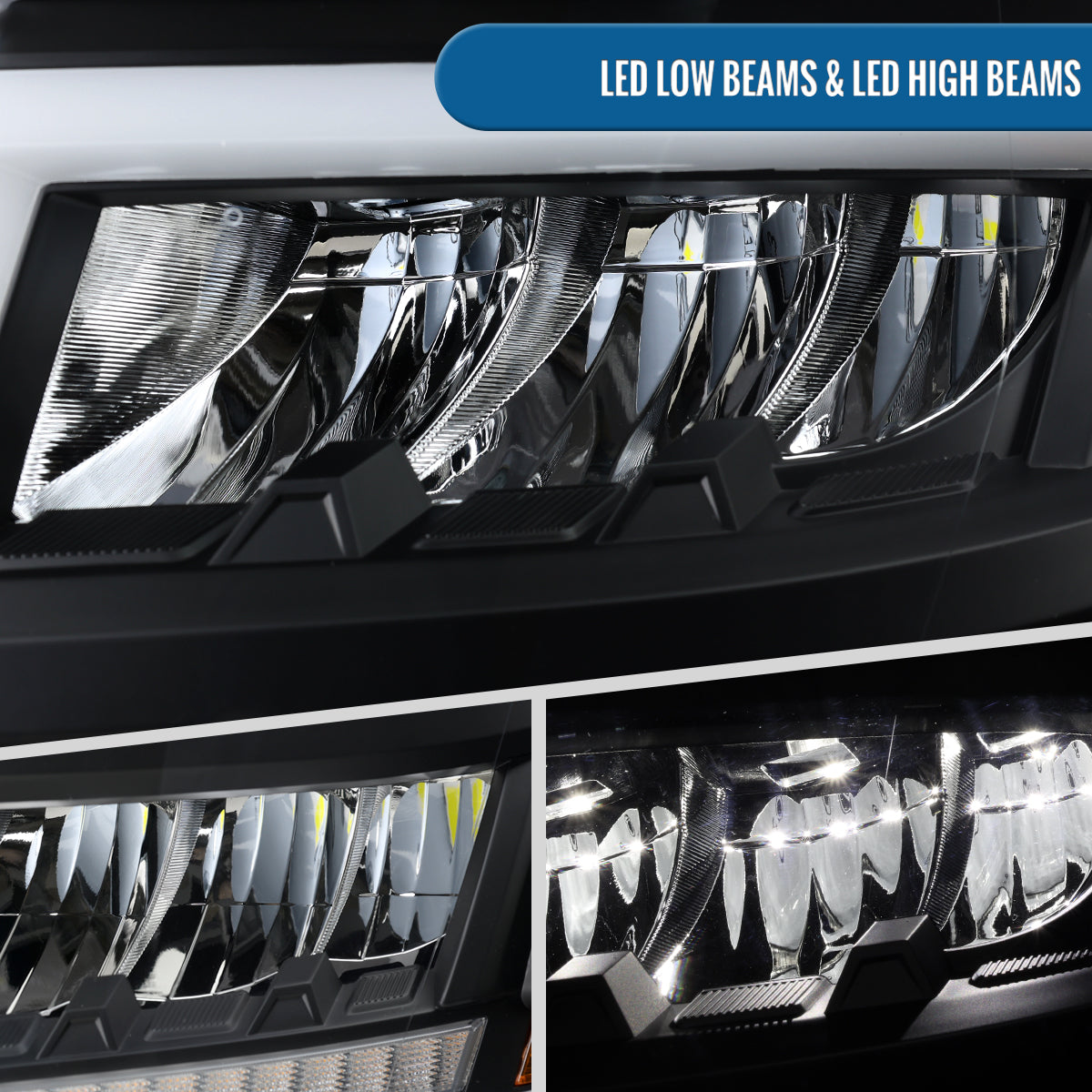 Ronnin - Fits 2015-2020 Chevy Tahoe Suburban Full LED DRL Headlights Switchback Sequential Turn Signal + Animated Startup Effect Assembly Pair | Black