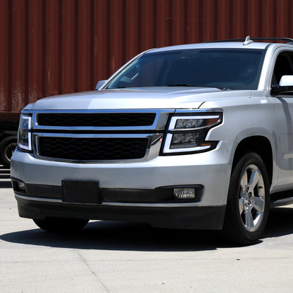 Ronnin - Fits 2015-2020 Chevy Tahoe Suburban Full LED DRL Headlights Switchback Sequential Turn Signal + Animated Startup Effect Assembly Pair | Black