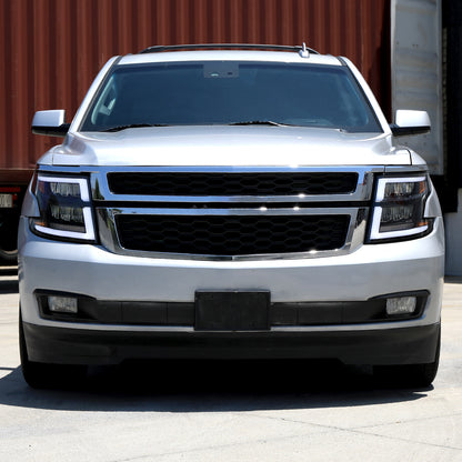 Ronnin - Fits 2015-2020 Chevy Tahoe Suburban Full LED DRL Headlights Switchback Sequential Turn Signal + Animated Startup Effect Assembly Pair | Black