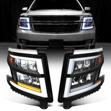 Ronnin - Fits 2015-2020 Chevy Tahoe Suburban Full LED DRL Headlights Switchback Sequential Turn Signal + Animated Startup Effect Assembly Pair | Black