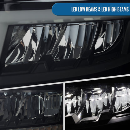 Ronnin - Fits 2015-2020 Chevy Tahoe Suburban Full LED DRL Headlights Switchback Sequential Turn Signal + Animated Startup Effect Assembly Pair | Black Smoke