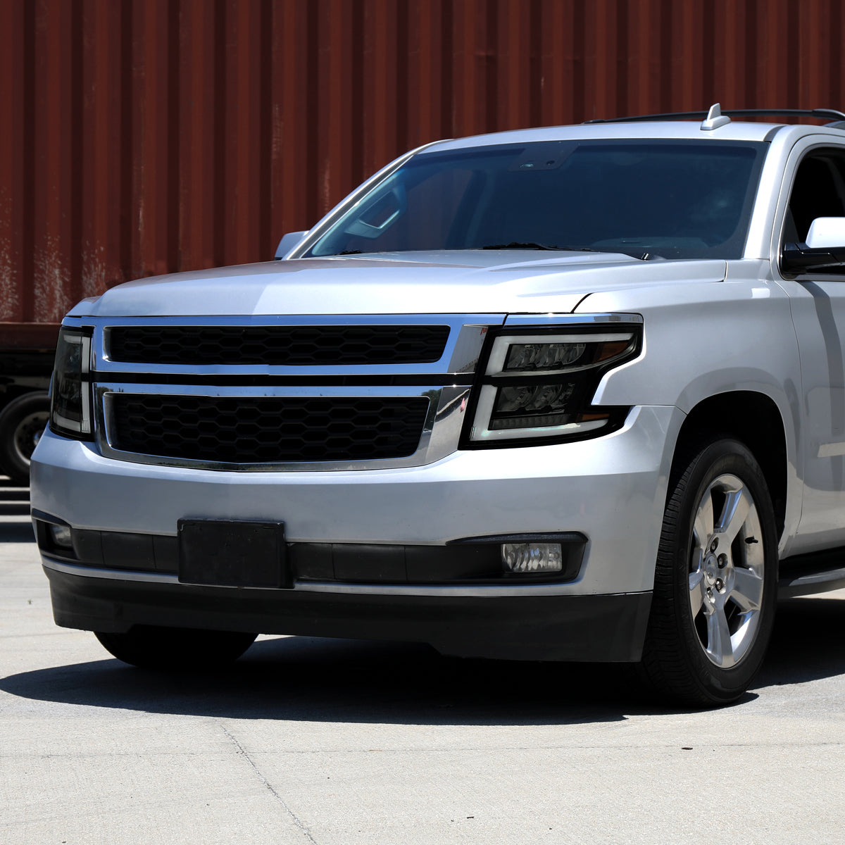 Ronnin - Fits 2015-2020 Chevy Tahoe Suburban Full LED DRL Headlights Switchback Sequential Turn Signal + Animated Startup Effect Assembly Pair | Black Smoke