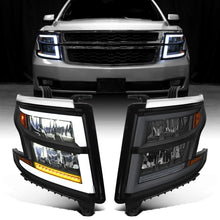 Ronnin - Fits 2015-2020 Chevy Tahoe Suburban Full LED DRL Headlights Switchback Sequential Turn Signal + Animated Startup Effect Assembly Pair | Black Smoke