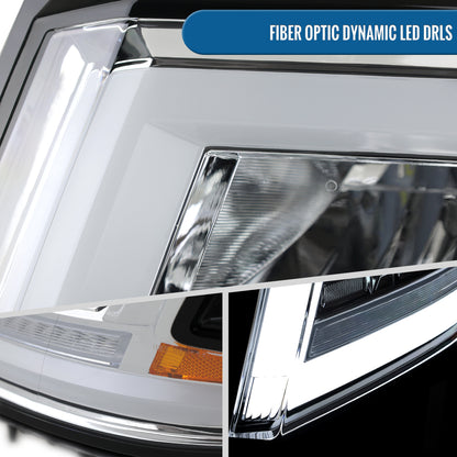 Ronnin - Fits 2015-2020 Chevy Tahoe Suburban Full LED DRL Headlights Switchback Sequential Turn Signal + Animated Startup Effect Assembly Pair | Chrome