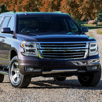 Ronnin - Fits 2015-2020 Chevy Tahoe Suburban Full LED DRL Headlights Switchback Sequential Turn Signal + Animated Startup Effect Assembly Pair | Chrome