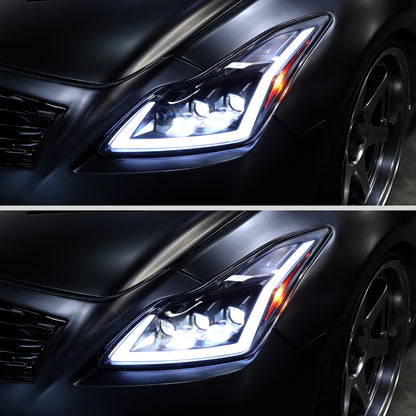 Ronnin - Fits 2008-2013 Infiniti G37 2014-2015 Q60 Coupe LED High Beam + Low Beam Projector Headlights Switchback Sequential Signals DRL + Animated Startup Effect Assembly Pair  | Black