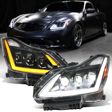 Ronnin - Fits 2008-2013 Infiniti G37 2014-2015 Q60 Coupe LED High Beam + Low Beam Projector Headlights Switchback Sequential Signals DRL + Animated Startup Effect Assembly Pair  | Black