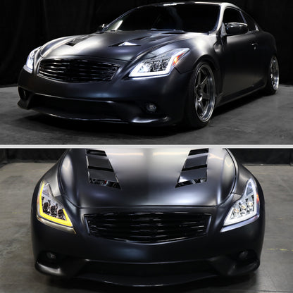 Ronnin - Fits 2008-2013 Infiniti G37 2014-2015 Q60 Coupe LED High Beam + Low Beam Projector Headlights Switchback Sequential Signals DRL + Animated Startup Effect Assembly Pair | Chrome
