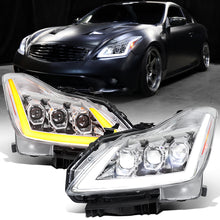 Ronnin - Fits 2008-2013 Infiniti G37 2014-2015 Q60 Coupe LED High Beam + Low Beam Projector Headlights Switchback Sequential Signals DRL + Animated Startup Effect Assembly Pair | Chrome