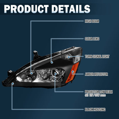 Ronnin - Compatible con Honda Accord 2003-2007 Coupé 2 puertas Sedán 4 puertas Conjunto de Faros Proyectores Par | Negro