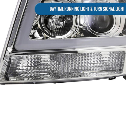 Ronnin - Fits 2007-2014 Chevy Avalanche Suburban Tahoe LED Tube Projector Headlights DRL Assembly Pair | Chrome