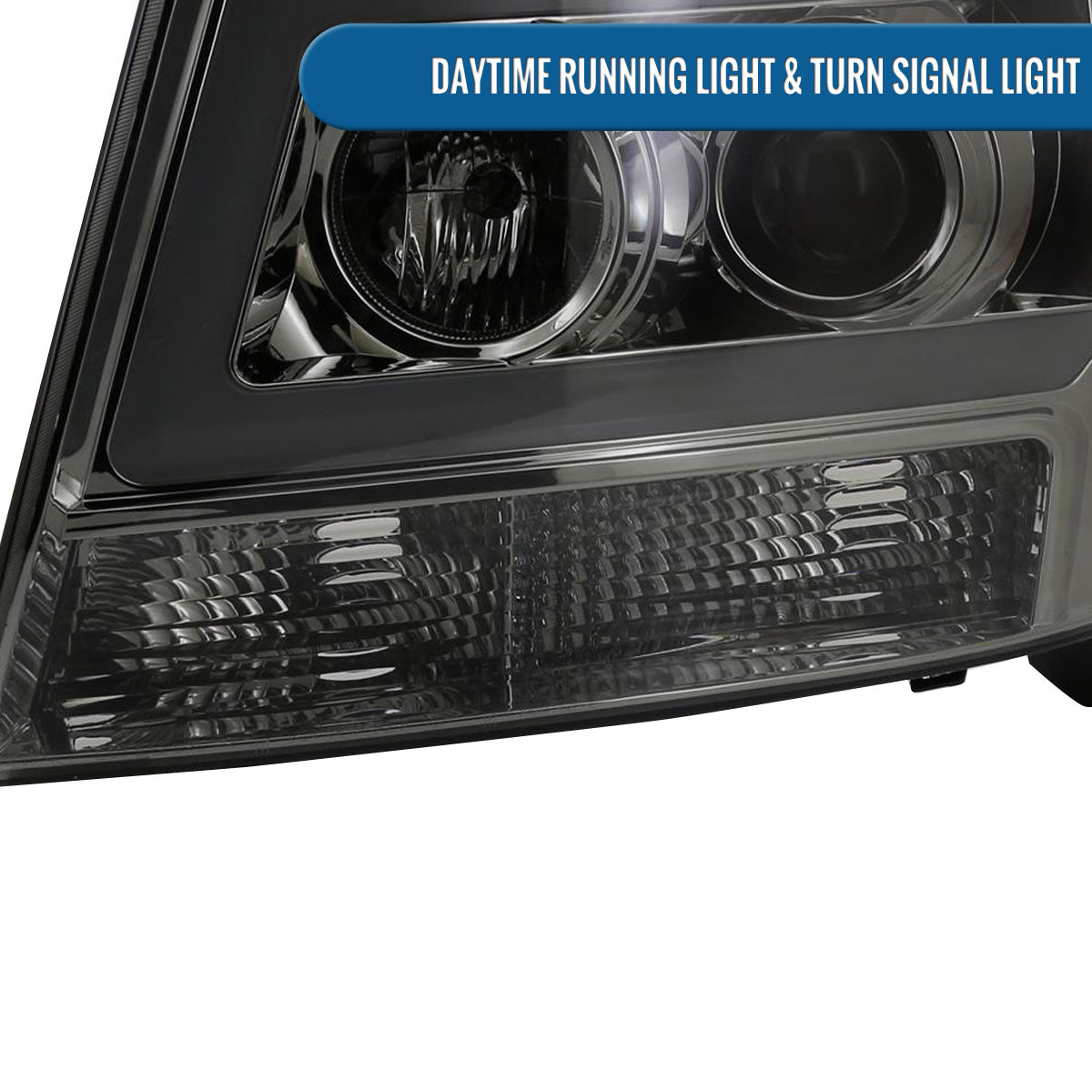 Ronnin - Fits 2007-2014 Chevy Avalanche Suburban Tahoe LED Tube Projector Headlights DRL Assembly Pair | Smoke