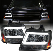 Ronnin - Fits 2007-2014 Chevy Avalanche Suburban Tahoe LED Tube Projector Headlights DRL Assembly Pair | Smoke