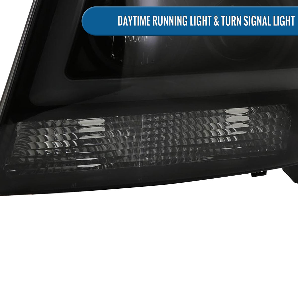 Ronnin - Fits 2007-2014 Chevy Avalanche Suburban Tahoe LED Tube Projector Headlights DRL Assembly Pair | Black Smoke