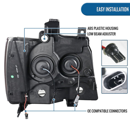 Ronnin - Fits 2007-2014 Chevy Avalanche Suburban Tahoe LED Tube Projector Headlights DRL Assembly Pair | Black Smoke