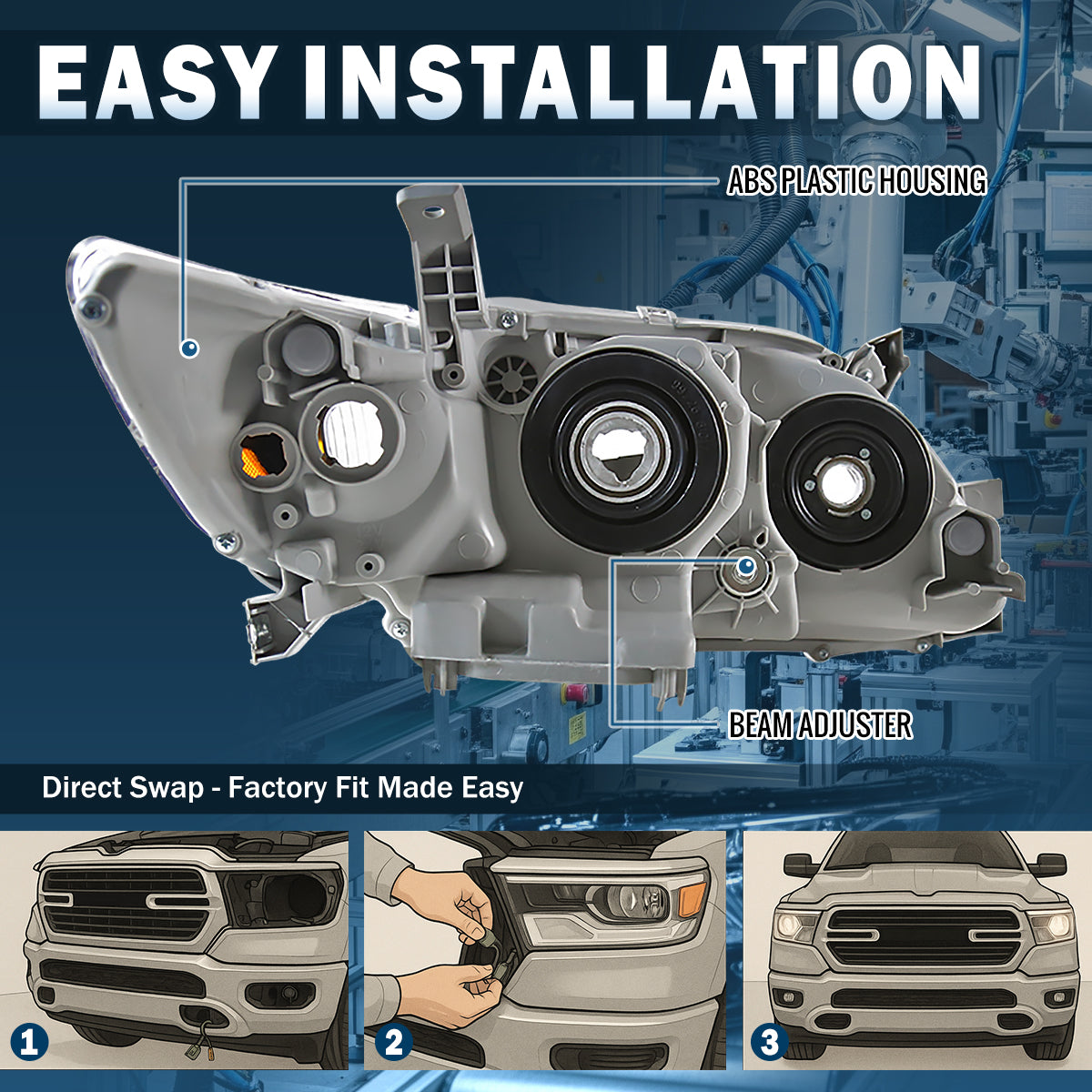 Ronnin - Faros delanteros tipo proyector de repuesto para Toyota Camry 2007-2009 | Negro (par)