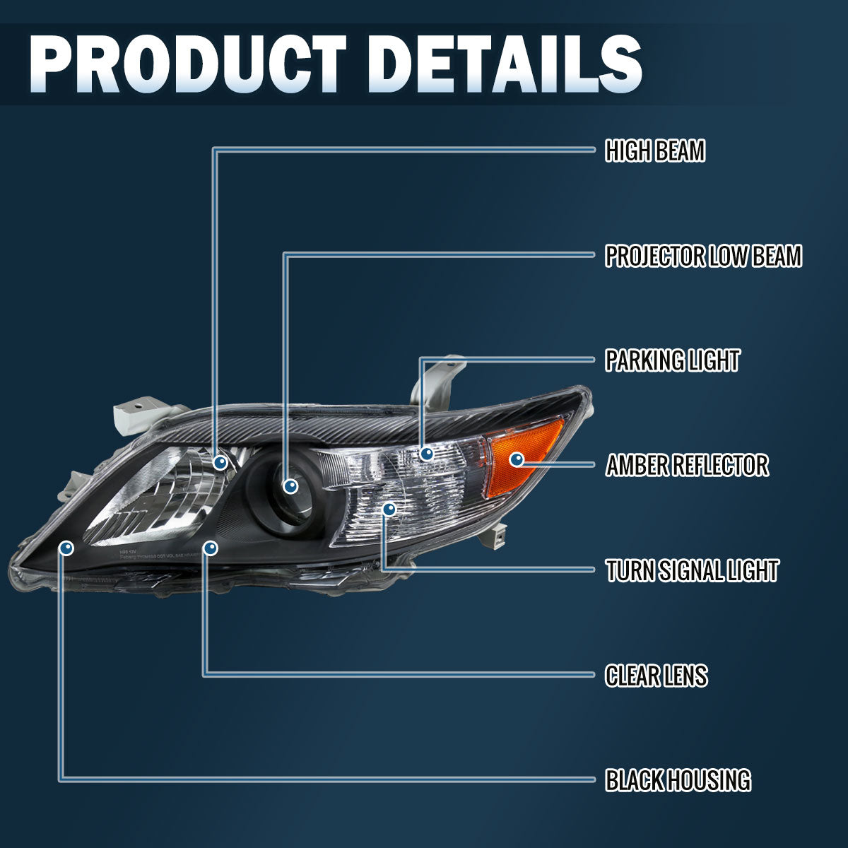 Ronnin - Compatible con el par de reemplazo de faros delanteros de proyector Toyota Camry EE. UU. 2010-2011 | Negro