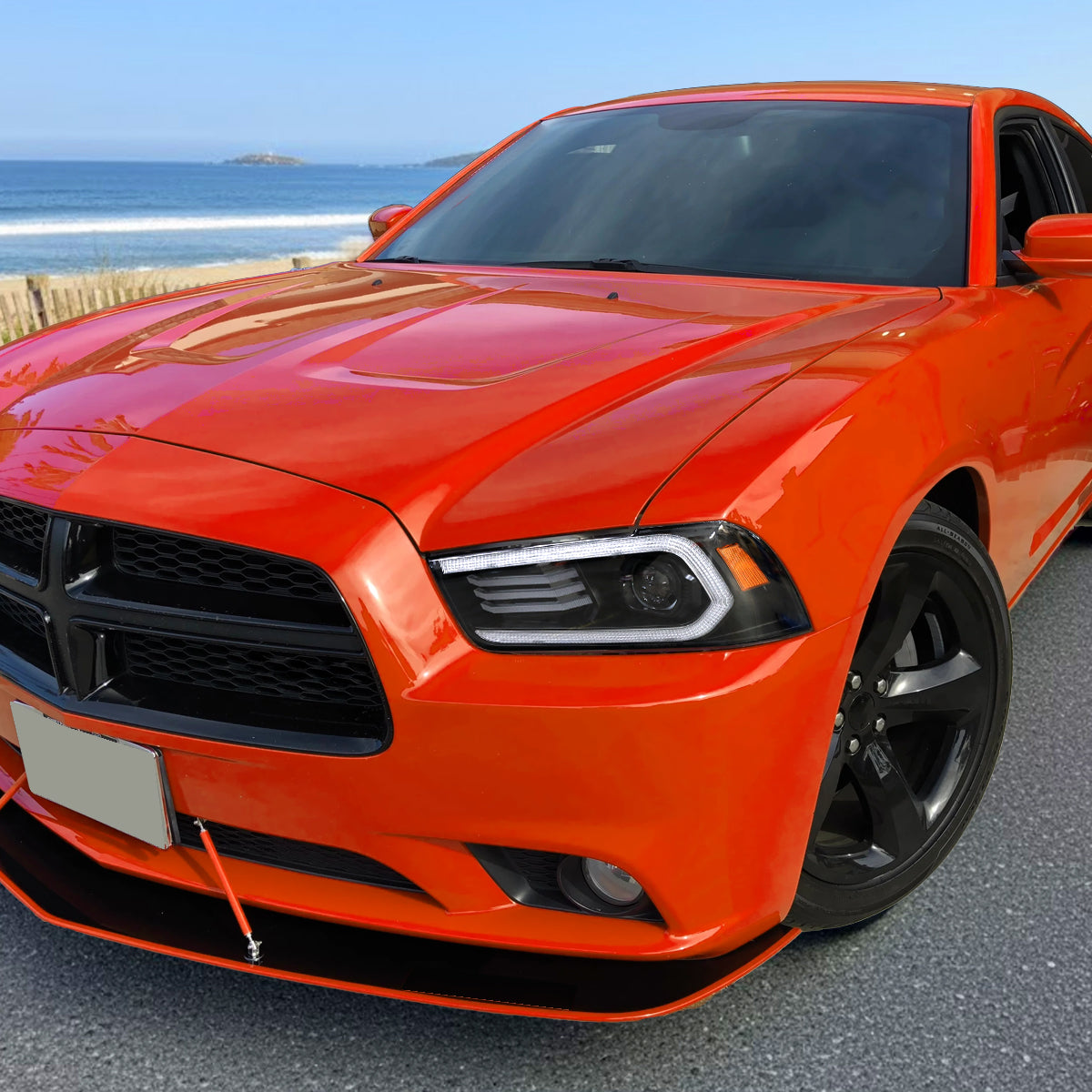Ronnin - Se adapta a los faros delanteros de proyector HID xenón con señales de giro secuenciales LED DRL y efecto de inicio animado para Dodge Charger 2011-2014, par | Negro