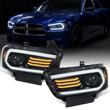 Ronnin - Se adapta a los faros delanteros de proyector HID xenón con señales de giro secuenciales LED DRL y efecto de inicio animado para Dodge Charger 2011-2014, par | Negro