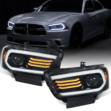 2011-2014 Dodge Charger LED DRL Switchback Sequential Turn Signals + Animated Startup Effect Halogen Projector Headlights Assembly Pair | Black