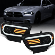 Ronnin - Se adapta a Dodge Charger 2011-2014 Faros delanteros halógenos con proyector y señales de giro secuenciales LED DRL con efecto de arranque animado | Par negro ahumado