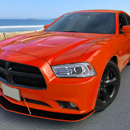 Ronnin - Faros delanteros con proyector halógeno y luz diurna LED DRL secuencial, intermitentes Switchback y efecto de inicio animado para Dodge Charger 2011-2014, par | Cromo