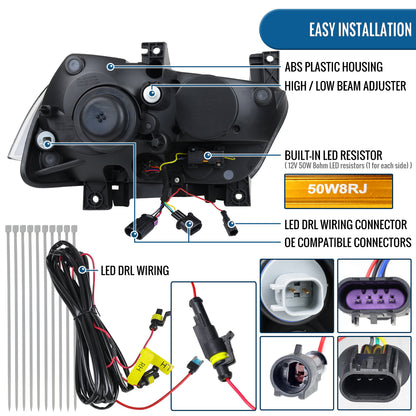 Ronnin - Faros delanteros con proyector halógeno y luz diurna LED DRL secuencial, intermitentes Switchback y efecto de inicio animado para Dodge Charger 2011-2014, par | Cromo