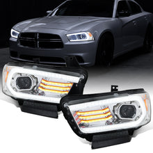 Ronnin - Faros delanteros con proyector halógeno y luz diurna LED DRL secuencial, intermitentes Switchback y efecto de inicio animado para Dodge Charger 2011-2014, par | Cromo