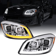 Ronnin - Fits 2005-2010 Chevy Cobalt Pontiac G5 Pursuit Upgraded Replacement LED Turn Signals Switchback Parking Square Shrouds Projector Headlights Assembly Pair | Chrome