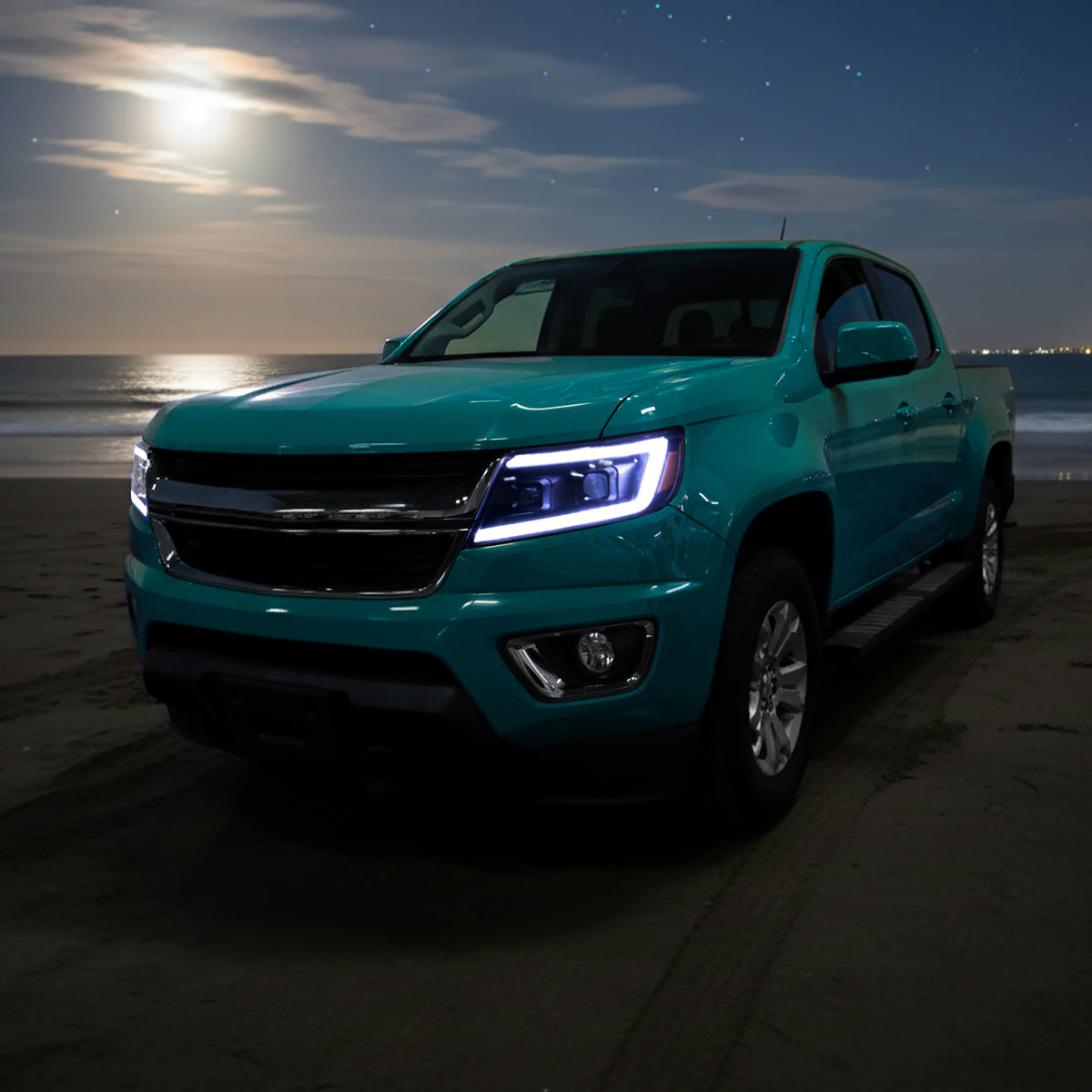 Ronnin - Compatible con Chevy Colorado 2015-2022 Luces direccionales secuenciales de tubo LED Switchback + Par de proyectores de faros delanteros con efecto de inicio animado | Negro