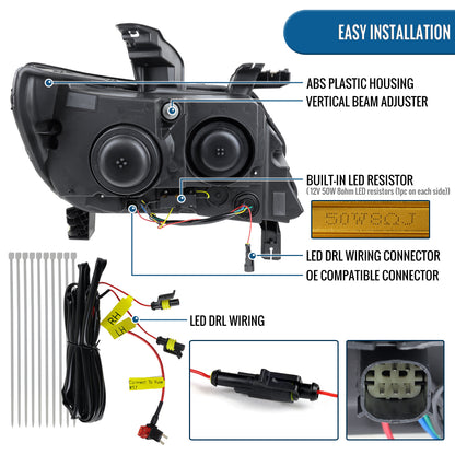 Ronnin - Se adapta a Chevy Colorado 2015-2022 Luces direccionales secuenciales de tubo LED con interruptor + Conjunto de faros delanteros con proyector de efecto de inicio animado Par | Negro Ahumado